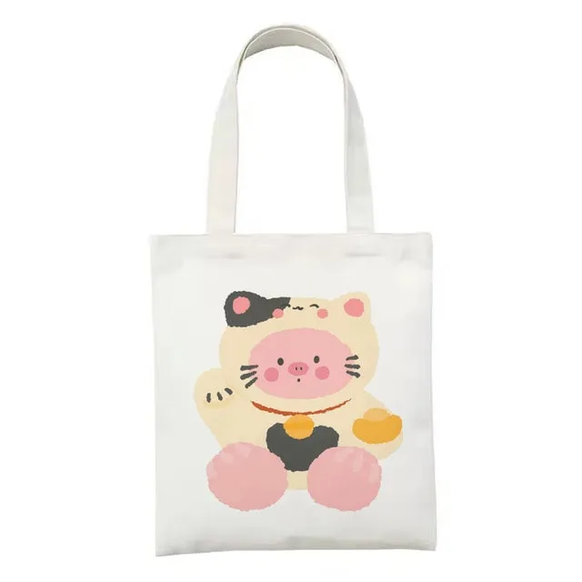 Kawaii Printed Canvas Shopping Bags