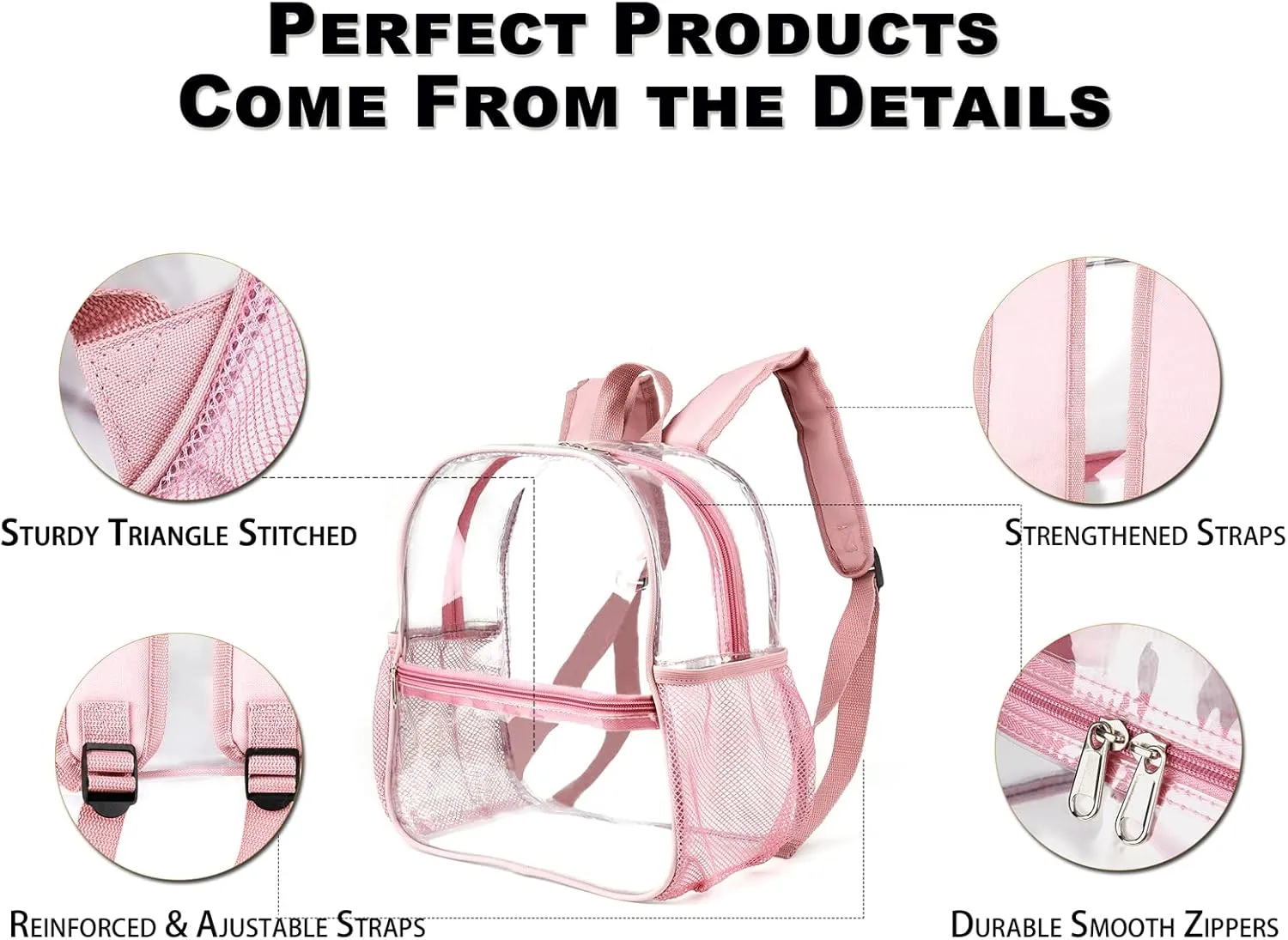 Keepcross Rose Gold 12x6x12 Clear Backpack for Stadium Events,Mini Clear Stadium Bag for Sporting Events Games Festival Concerts,Women Girls
