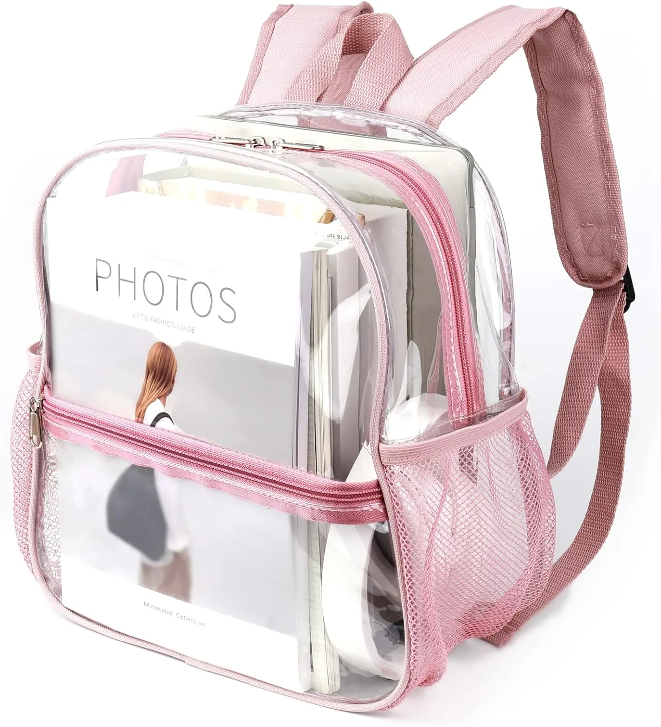 Keepcross Rose Gold 12x6x12 Clear Backpack for Stadium Events,Mini Clear Stadium Bag for Sporting Events Games Festival Concerts,Women Girls