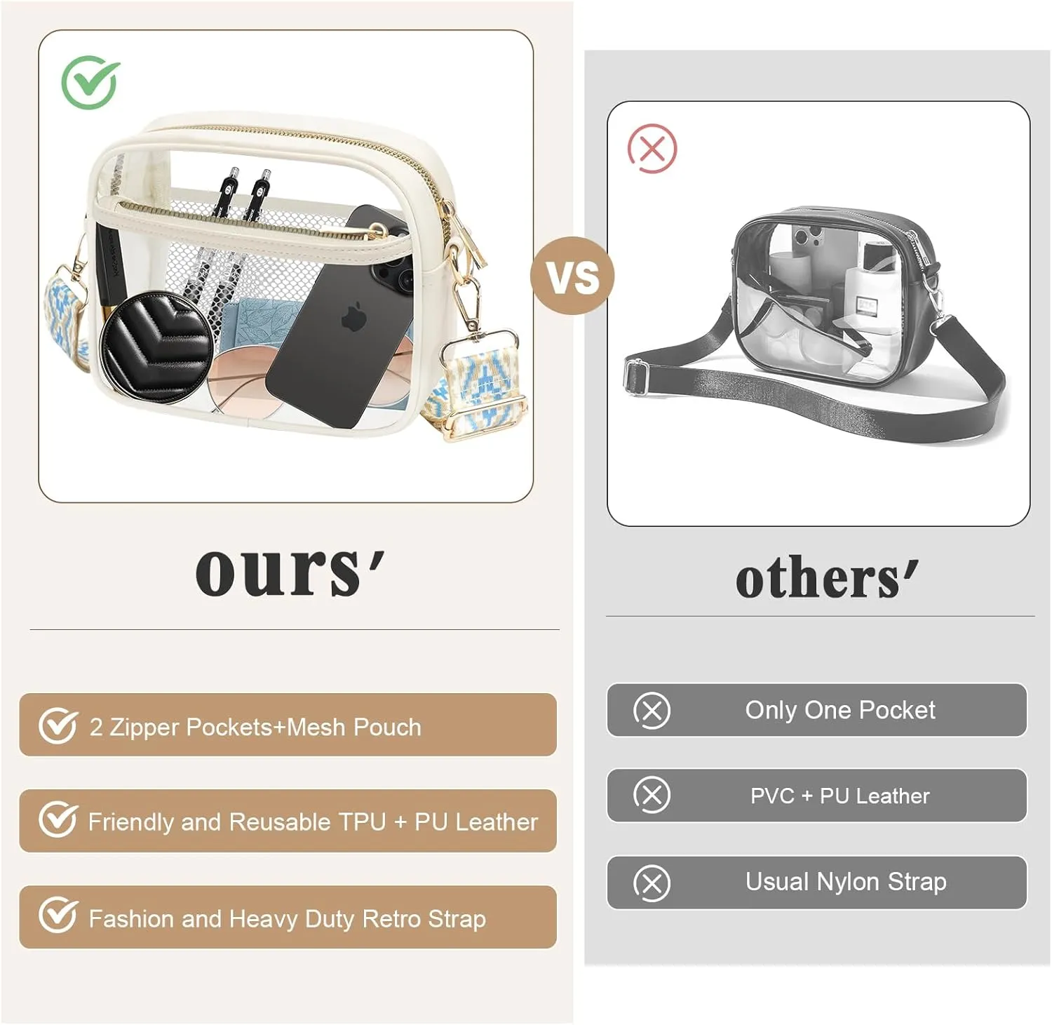 KETIEE Clear Crossbody Bag, Stadium Approved Clear Purse Bag for Concerts Sports Events Festivals