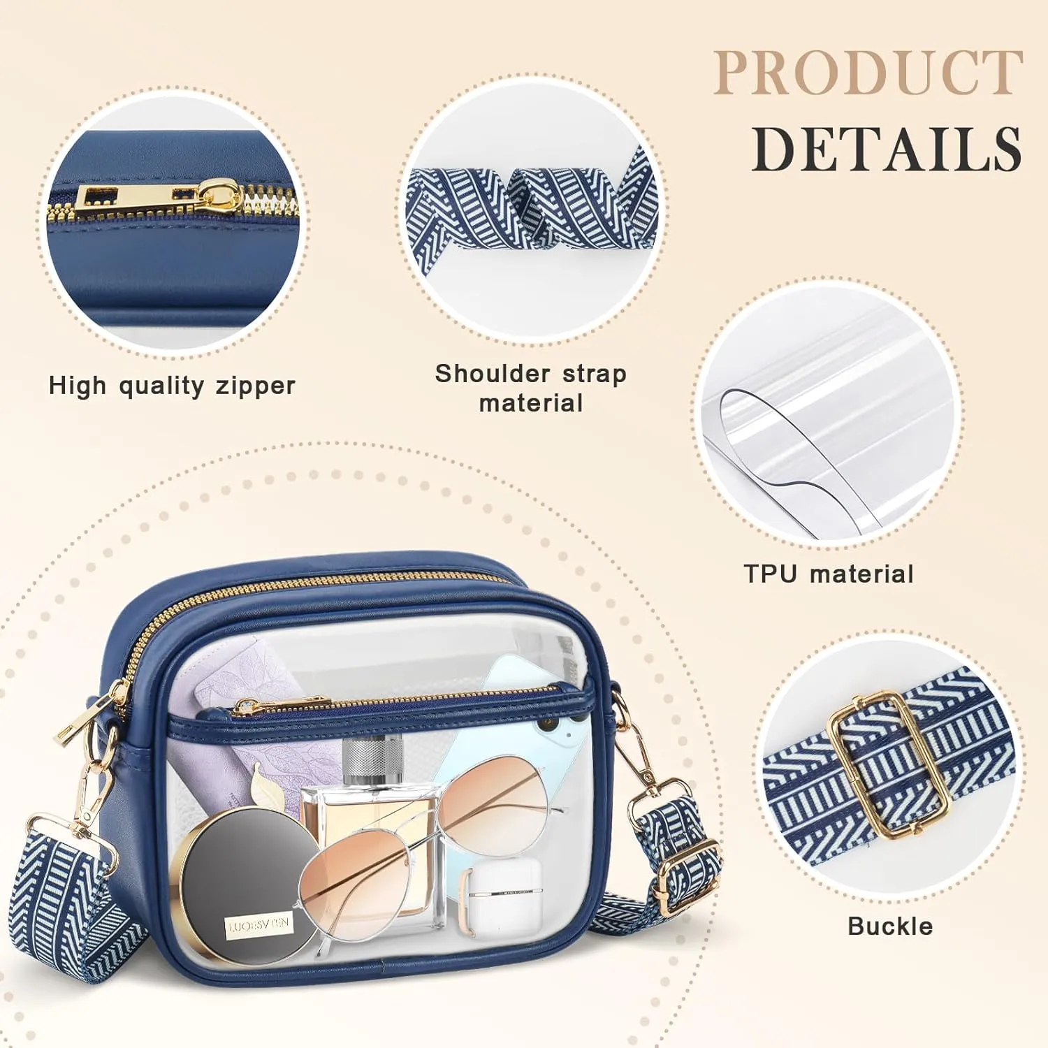 KETIEE Clear Crossbody Bag, Stadium Approved Clear Purse Bag for Concerts Sports Events Festivals