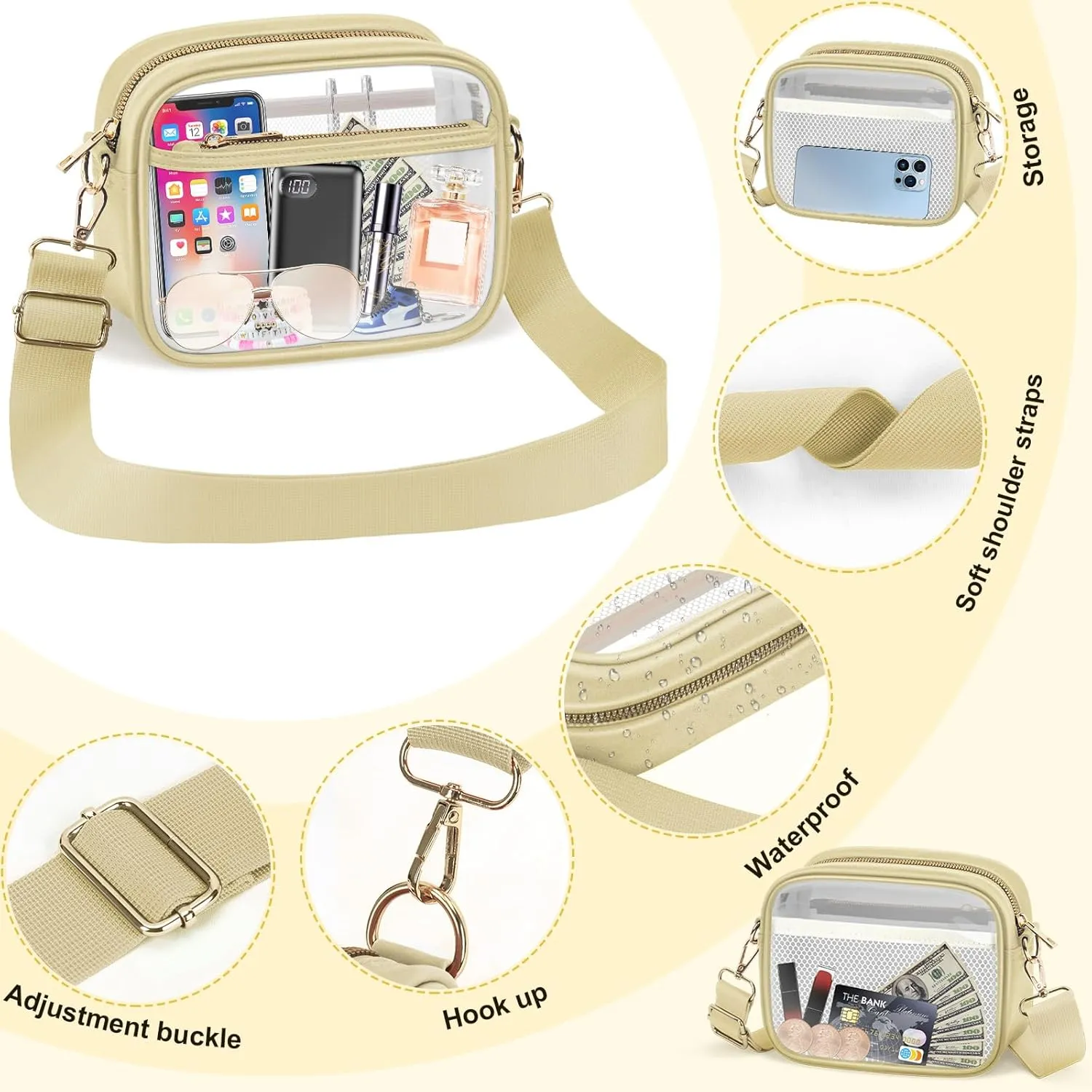 KETIEE Clear Crossbody Bag, Stadium Approved Clear Purse Bag for Concerts Sports Events Festivals