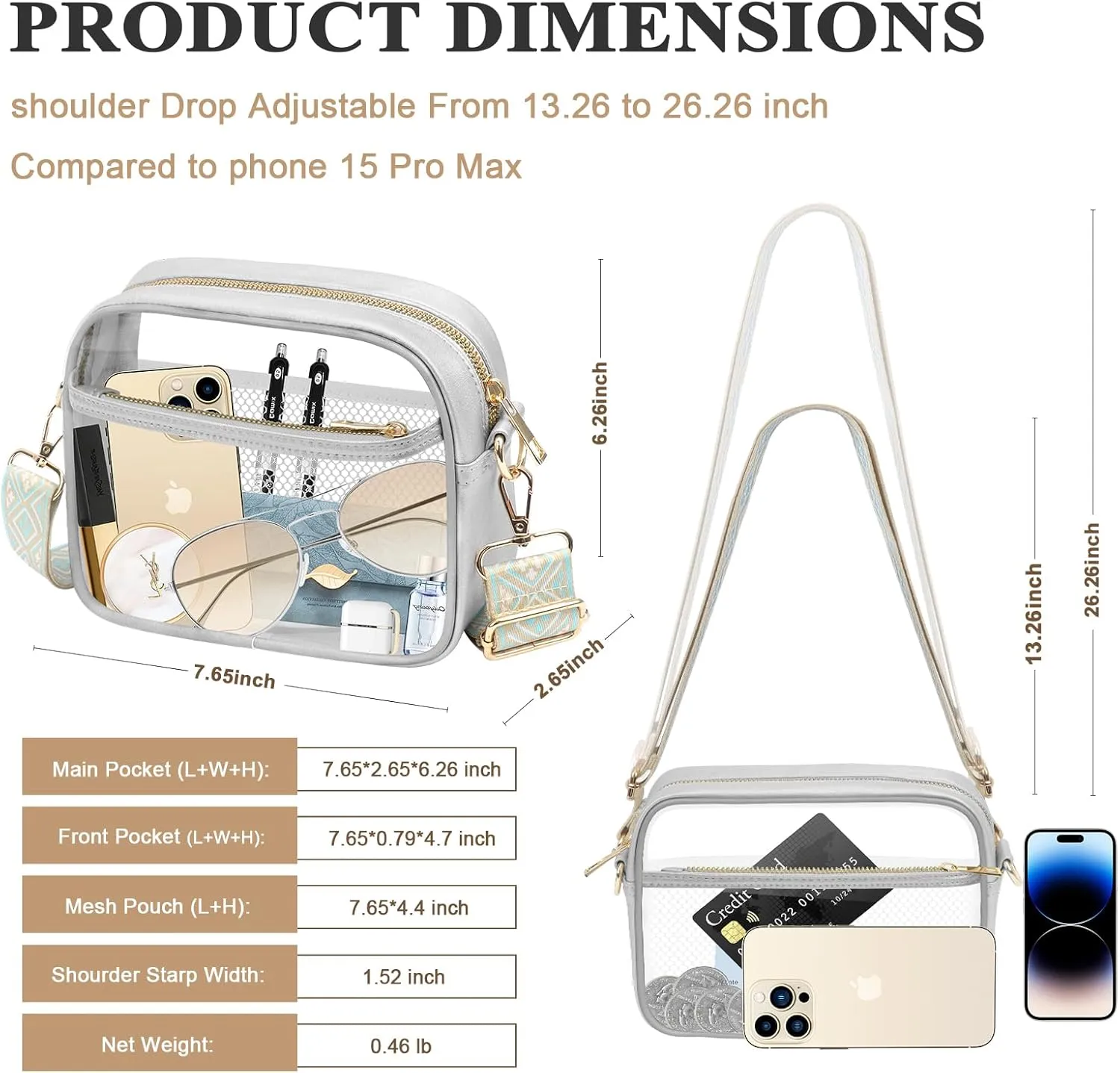 KETIEE Clear Crossbody Bag, Stadium Approved Clear Purse Bag for Concerts Sports Events Festivals