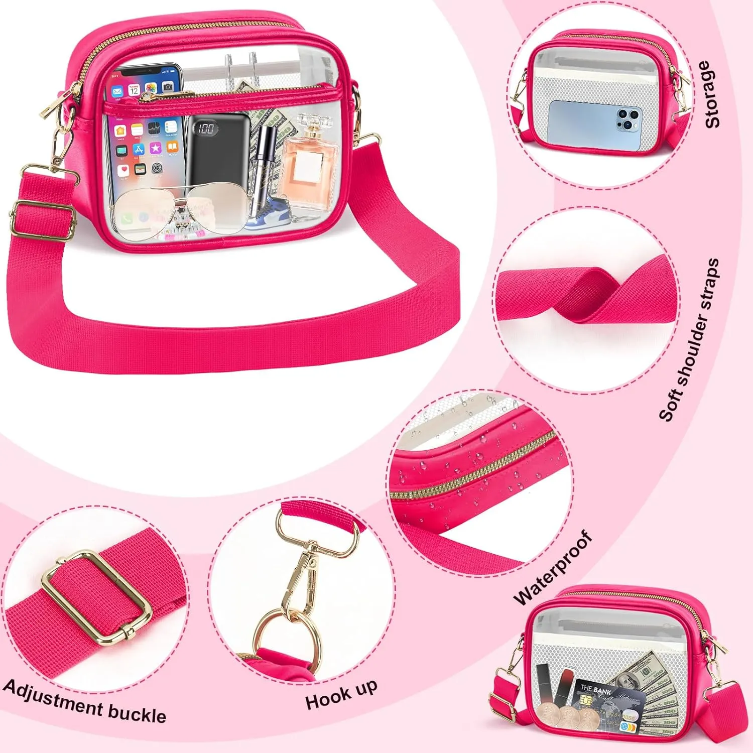 KETIEE Clear Crossbody Bag, Stadium Approved Clear Purse Bag for Concerts Sports Events Festivals
