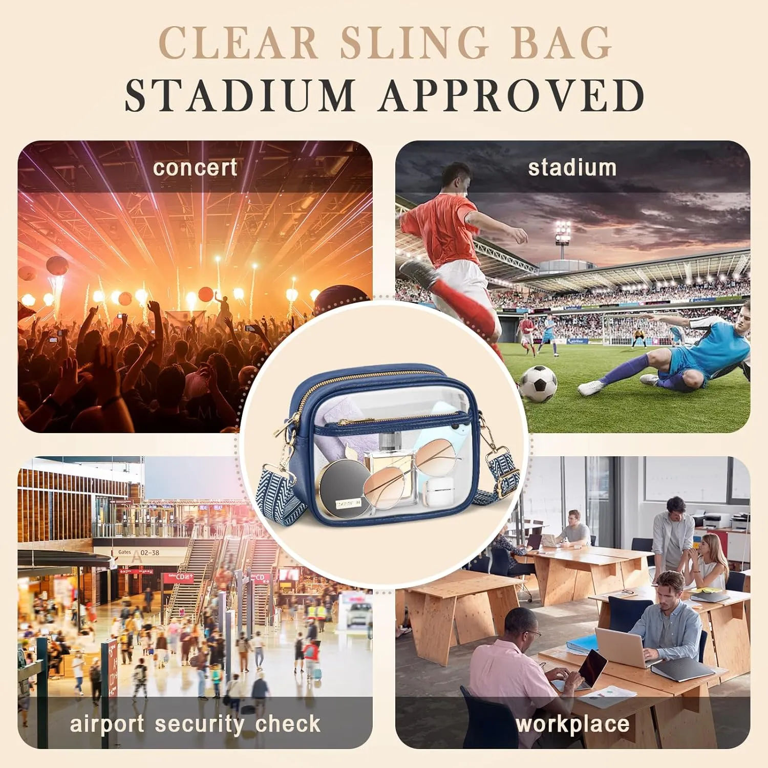 KETIEE Clear Crossbody Bag, Stadium Approved Clear Purse Bag for Concerts Sports Events Festivals