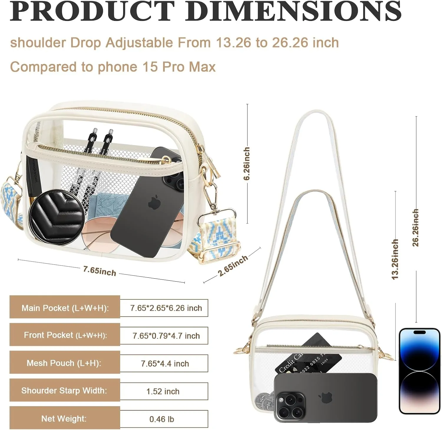 KETIEE Clear Crossbody Bag, Stadium Approved Clear Purse Bag for Concerts Sports Events Festivals