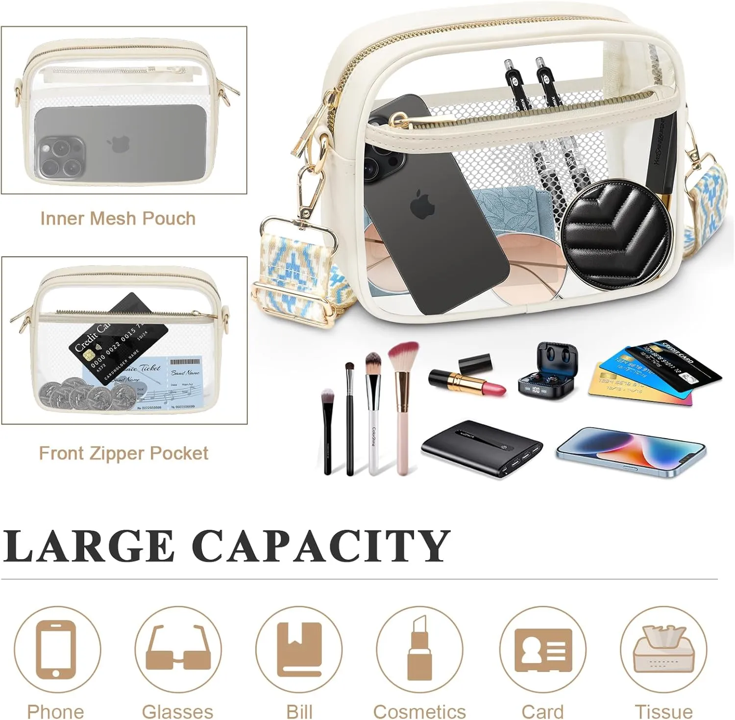 KETIEE Clear Crossbody Bag, Stadium Approved Clear Purse Bag for Concerts Sports Events Festivals