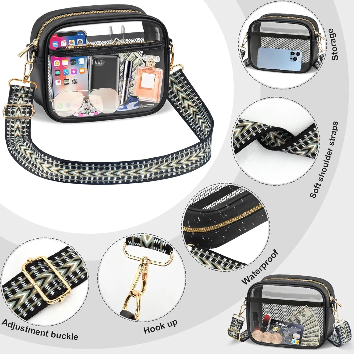 KETIEE Clear Crossbody Bag, Stadium Approved Clear Purse Bag for Concerts Sports Events Festivals