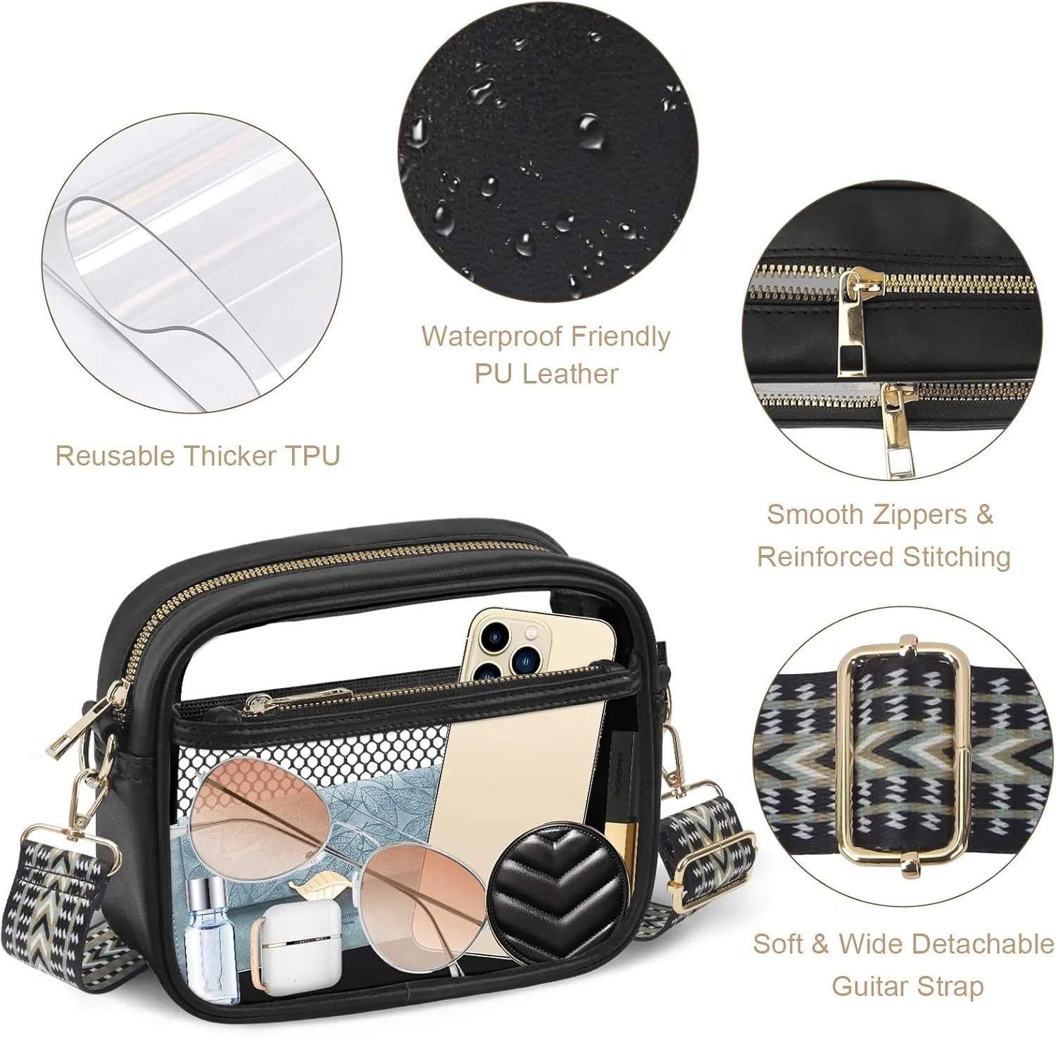 KETIEE Clear Crossbody Bag, Stadium Approved Clear Purse Bag for Concerts Sports Events Festivals