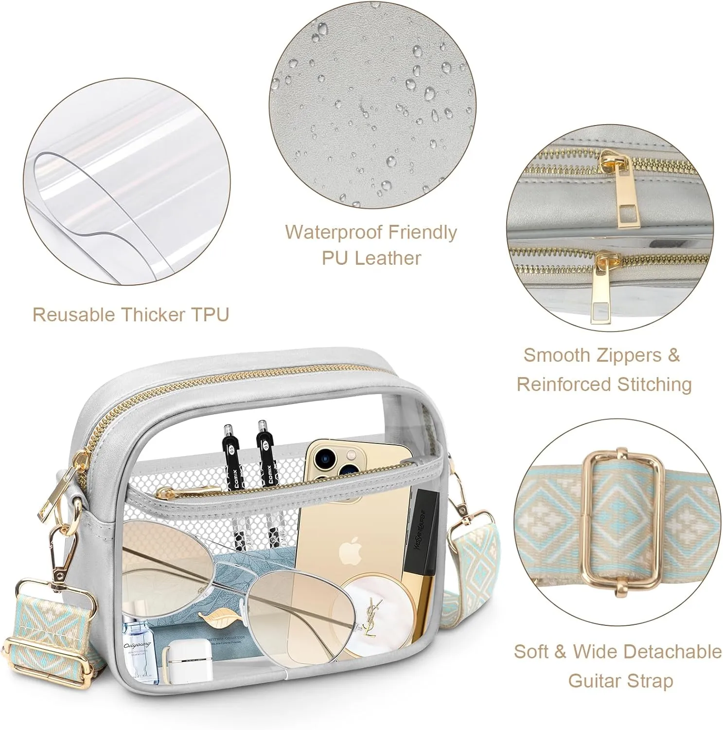 KETIEE Clear Crossbody Bag, Stadium Approved Clear Purse Bag for Concerts Sports Events Festivals