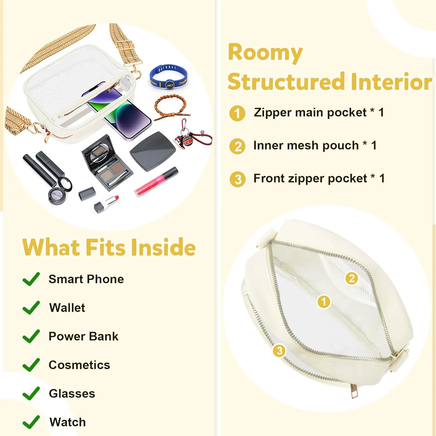 KETIEE Clear Crossbody Bag, Stadium Approved Clear Purse Bag for Concerts Sports Events Festivals