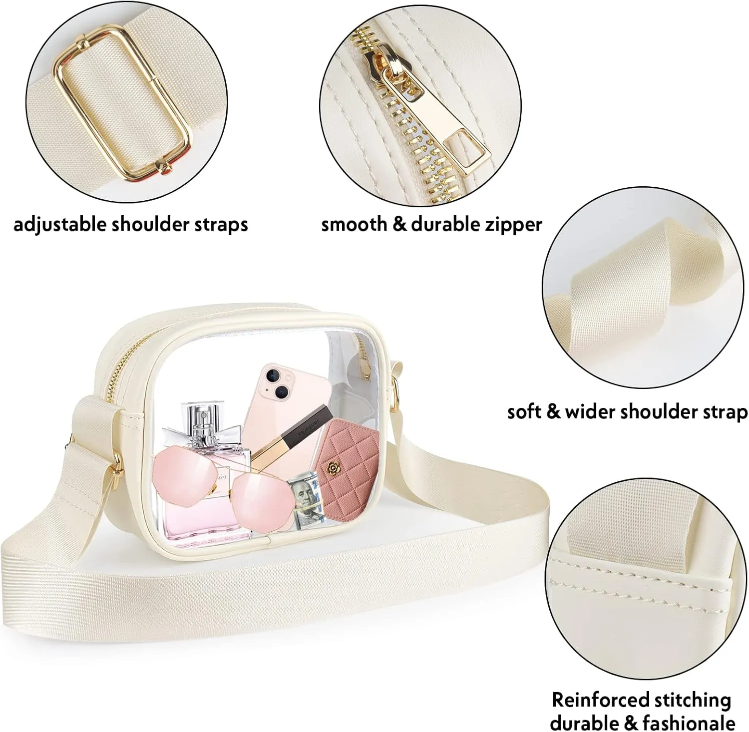 KETIEE Clear Crossbody Bag, Stadium Approved Clear Purse Bag for Concerts Sports Events Festivals