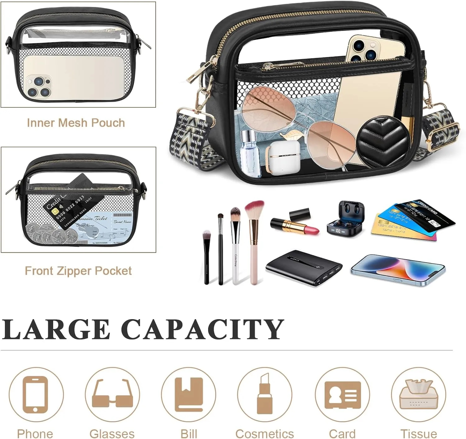 KETIEE Clear Crossbody Bag, Stadium Approved Clear Purse Bag for Concerts Sports Events Festivals