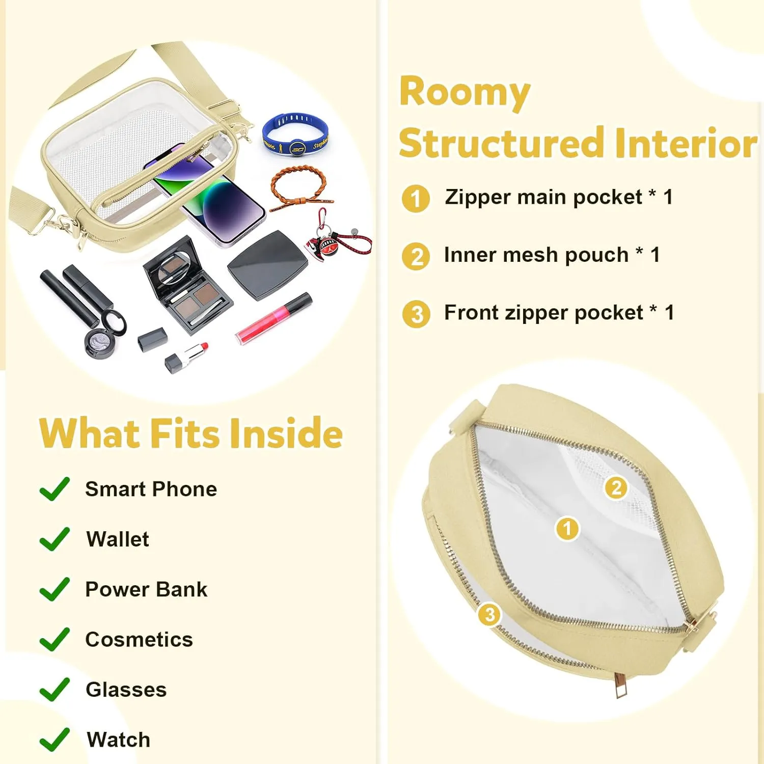 KETIEE Clear Crossbody Bag, Stadium Approved Clear Purse Bag for Concerts Sports Events Festivals