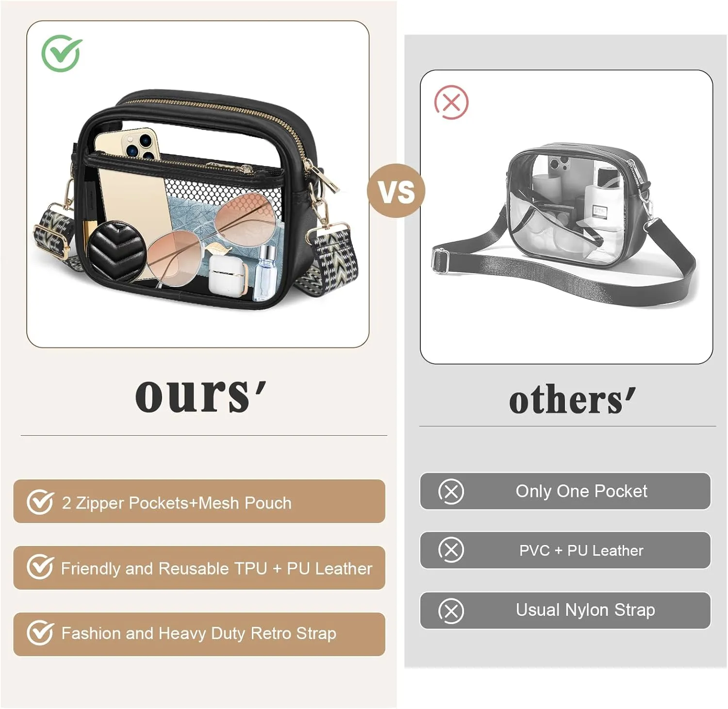 KETIEE Clear Crossbody Bag, Stadium Approved Clear Purse Bag for Concerts Sports Events Festivals