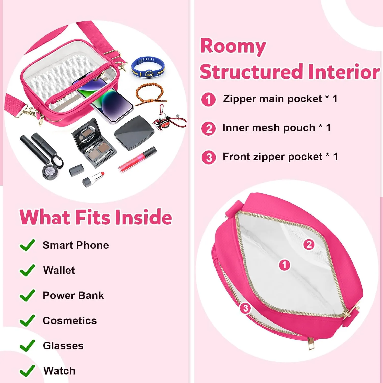KETIEE Clear Crossbody Bag, Stadium Approved Clear Purse Bag for Concerts Sports Events Festivals