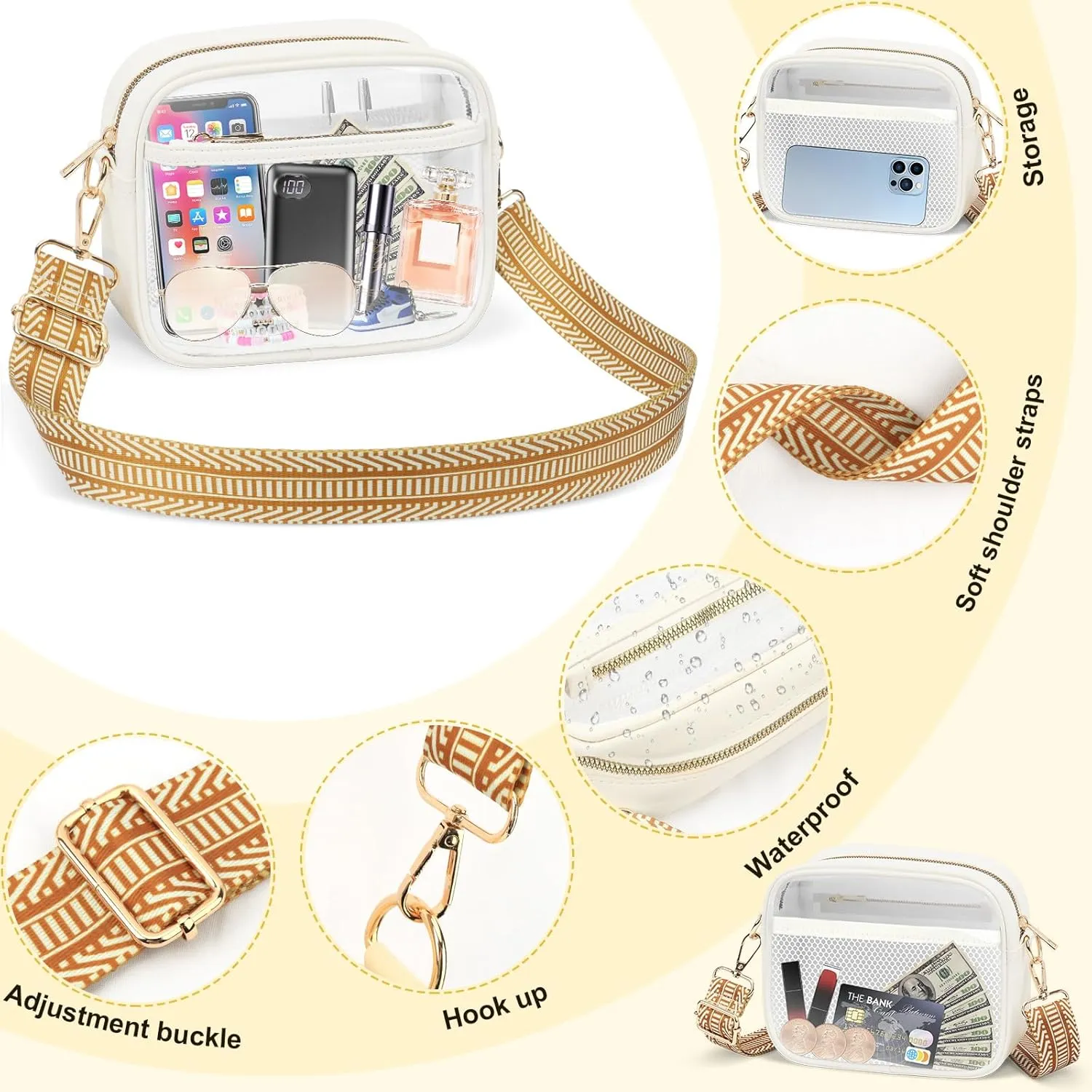 KETIEE Clear Crossbody Bag, Stadium Approved Clear Purse Bag for Concerts Sports Events Festivals