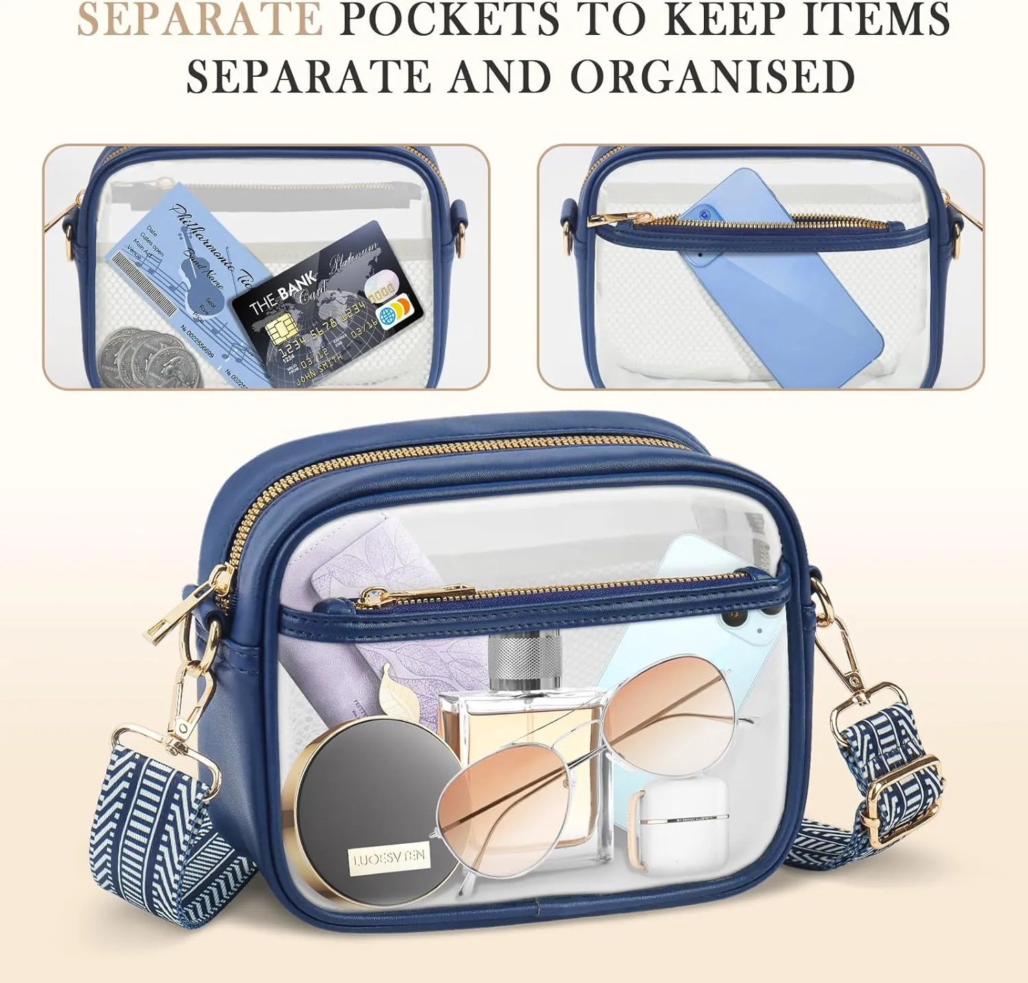 KETIEE Clear Crossbody Bag, Stadium Approved Clear Purse Bag for Concerts Sports Events Festivals
