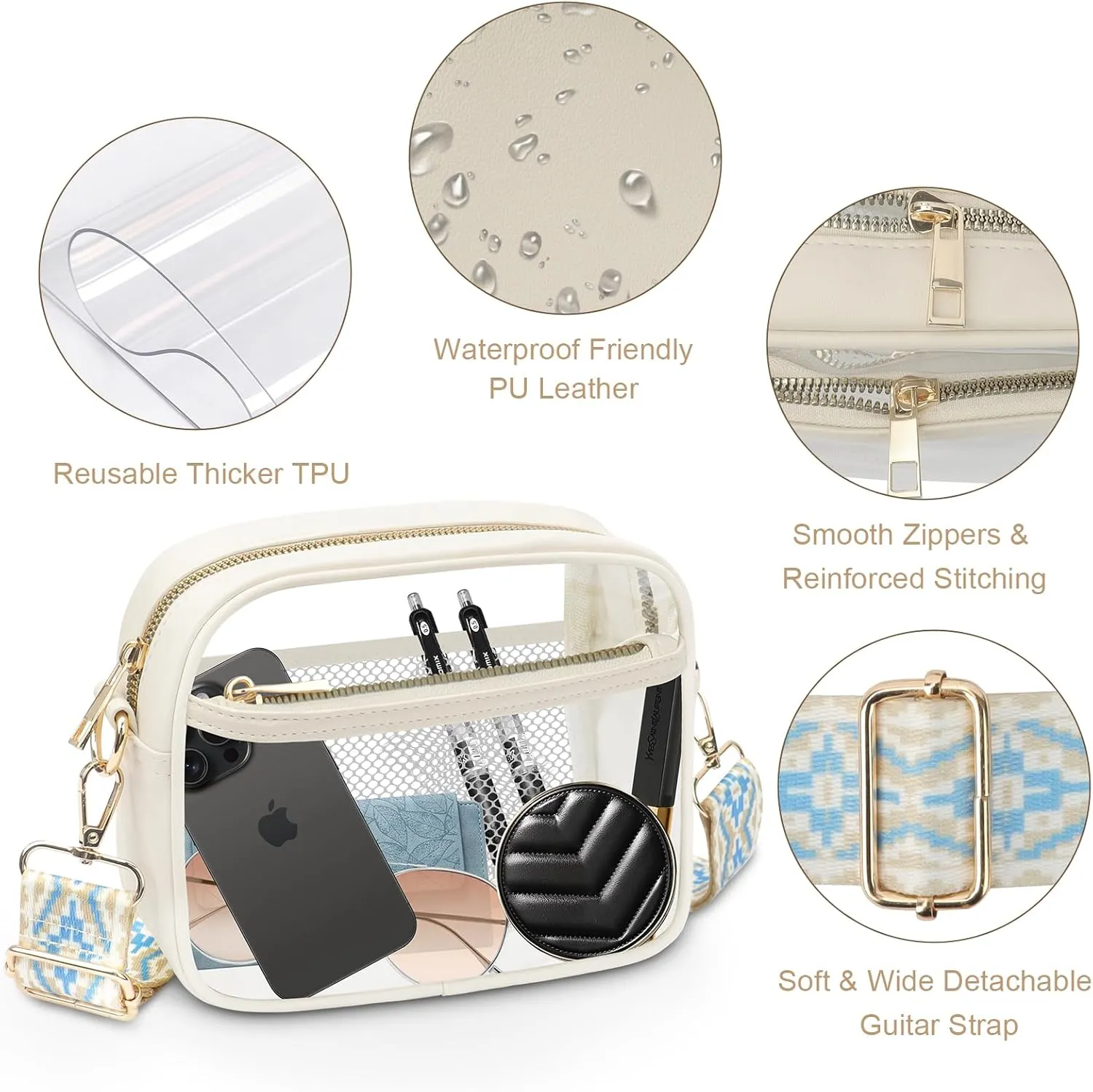 KETIEE Clear Crossbody Bag, Stadium Approved Clear Purse Bag for Concerts Sports Events Festivals
