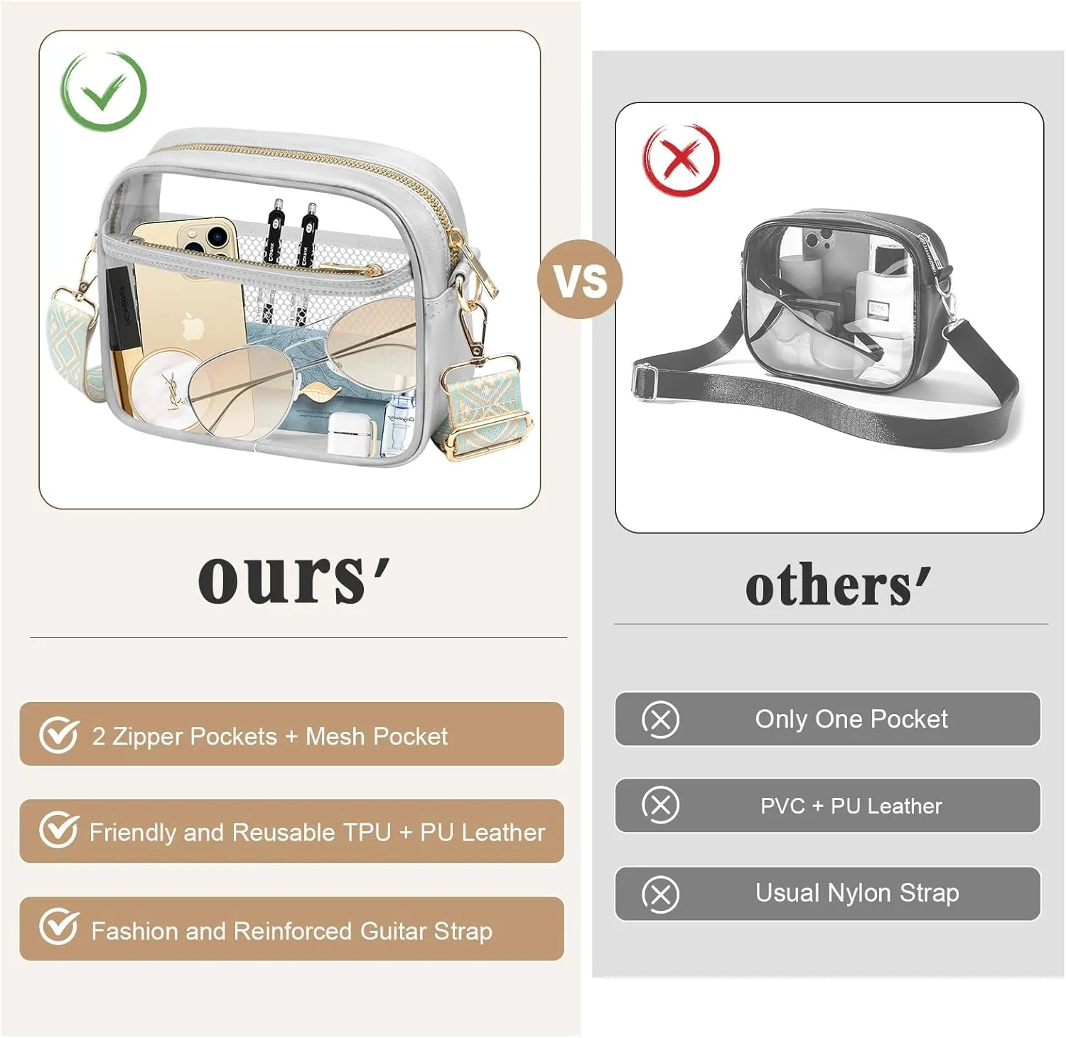 KETIEE Clear Crossbody Bag, Stadium Approved Clear Purse Bag for Concerts Sports Events Festivals