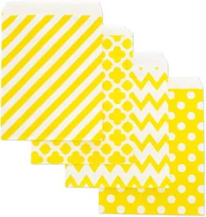 KEYYOOMY 100 Pcs Yellow Candy Buffet Bags Small Cookie Bags Polka Dot Paper Treat Bags for Wedding Birthday Party (5 inch x 7 inch)