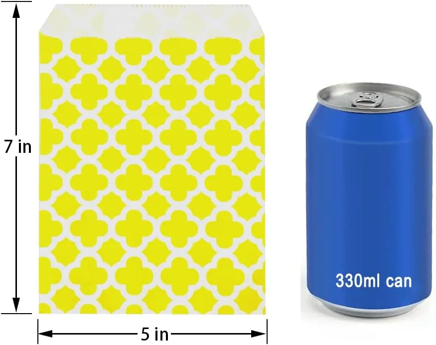 KEYYOOMY 100 Pcs Yellow Candy Buffet Bags Small Cookie Bags Polka Dot Paper Treat Bags for Wedding Birthday Party (5 inch x 7 inch)