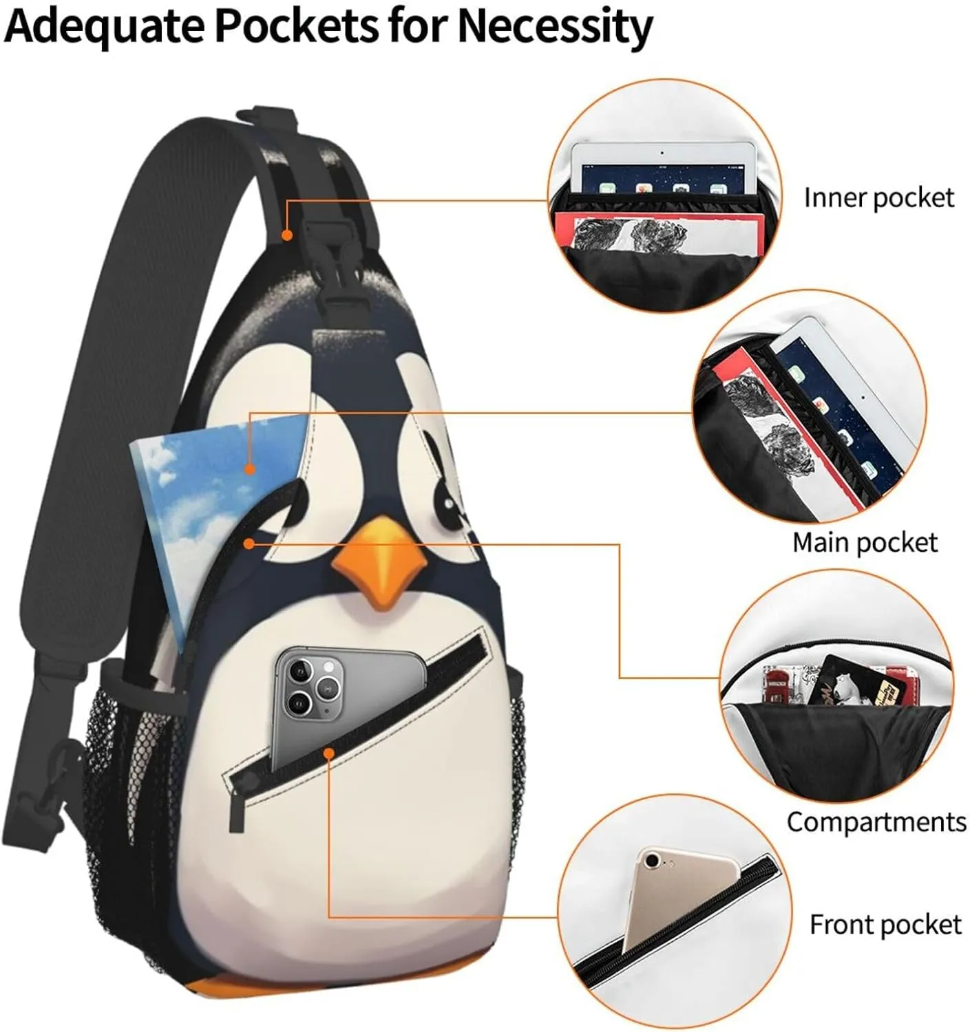 KHiry Sling Bag for Women Men Crossbody Bag Small Sling Backpack Black and white skulls Chest Bag Hiking Daypack