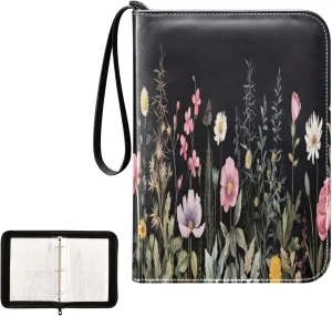 Kigai Colorful Flowers Card Binder 4-Pocket Trading Card Binder Game Card Collection Binder Album Holder with 50 Removable Sleeves Up to 400 Sports Cards