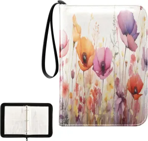 Kigai Colorful Flowers Card Binder 4-Pocket Trading Card Binder Game Card Collection Binder Album Holder with 50 Removable Sleeves Up to 400 Sports Cards