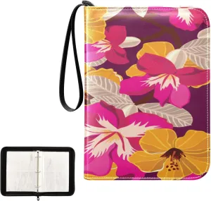 Kigai Colorful Hibiscus Card Binder 4-Pocket Trading Card Binder Game Card Collection Binder Album Holder with 50 Removable Sleeves Up to 400 Sports Cards