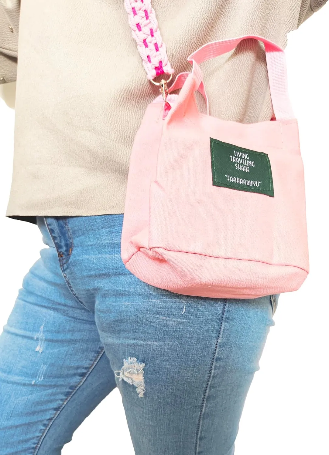 kiido Women's Small Crossbody Shoulder bag Cute Boho Tote handbag With Removable Multi-uses Macrame Strap