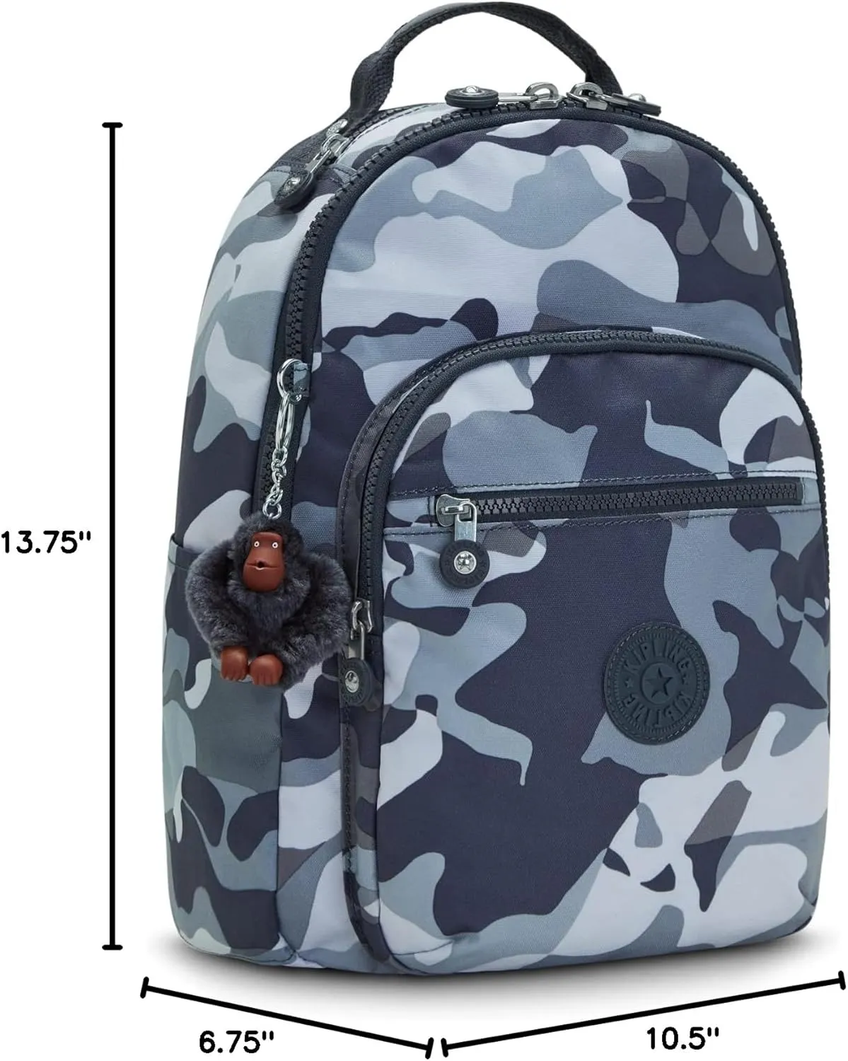 Kipling Women's Seoul Small Backpack, Durable, Padded Shoulder Straps with Tablet Sleeve, Bag, Cool Camo Grey, 10.5''L x 13.75''H x 6.75''D (KI56110HX)