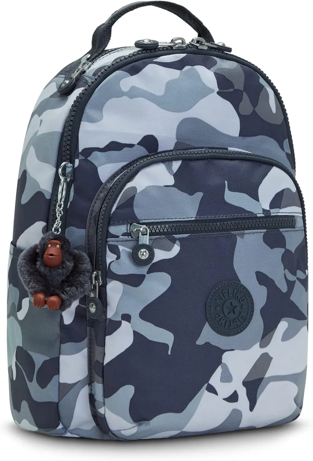Kipling Women's Seoul Small Backpack, Durable, Padded Shoulder Straps with Tablet Sleeve, Bag, Cool Camo Grey, 10.5''L x 13.75''H x 6.75''D (KI56110HX)
