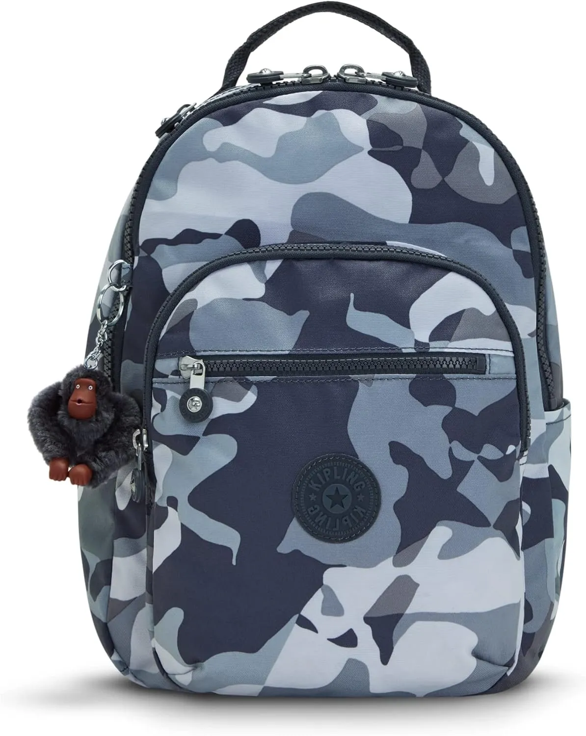 Kipling Women's Seoul Small Backpack, Durable, Padded Shoulder Straps with Tablet Sleeve, Bag, Cool Camo Grey, 10.5''L x 13.75''H x 6.75''D (KI56110HX)