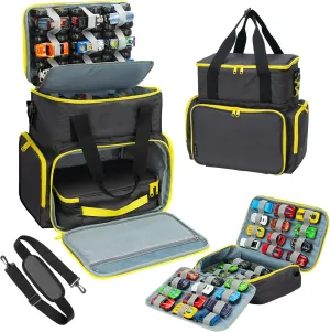 KISLANE Tote Toy Cars Storage Bag with Inner Pouches – Holds 96 Cars and 24 Monster Trucks, Toy Cars Organizer Storage for Matchbox, Monster Trucks (Yellow)
