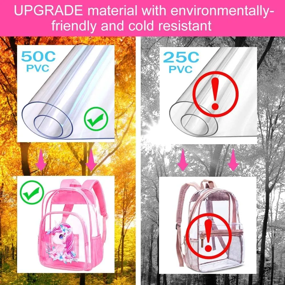 KLFVB 3PCS Clear Backpack for Girls and Boys, Kids See Through Backpacks Stadium Approved, Transparent Bookbag for Elementary