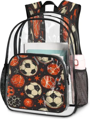 KOBLEN Ball Star Dark Pattern 14.2 Inch Clear Backpack, Heavy Duty Transparent PVC Daypack with Adjustable Padded Straps, Large Capacity Clear Bag for Festival, Concerts, Travel