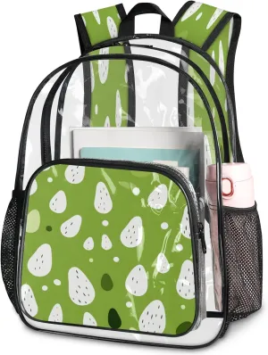 KOBLEN Green Droplets Dots 17.1 Inch Clear Backpack, Heavy Duty Transparent PVC Daypack with Adjustable Padded Straps, Large Capacity Clear Bag for Festival, Concerts, Travel