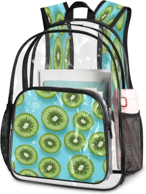 KOBLEN Green Fruit Slices Art 17.1 Inch Clear Backpack, Heavy Duty Transparent PVC Daypack with Adjustable Padded Straps, Large Capacity Clear Bag for Festival, Concerts, Travel