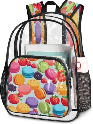 KOBLEN Macaron Berry Mix 17.1 Inch Clear Backpack, Heavy Duty Transparent PVC Daypack with Adjustable Padded Straps, Large Capacity Clear Bag for Festival, Concerts, Travel