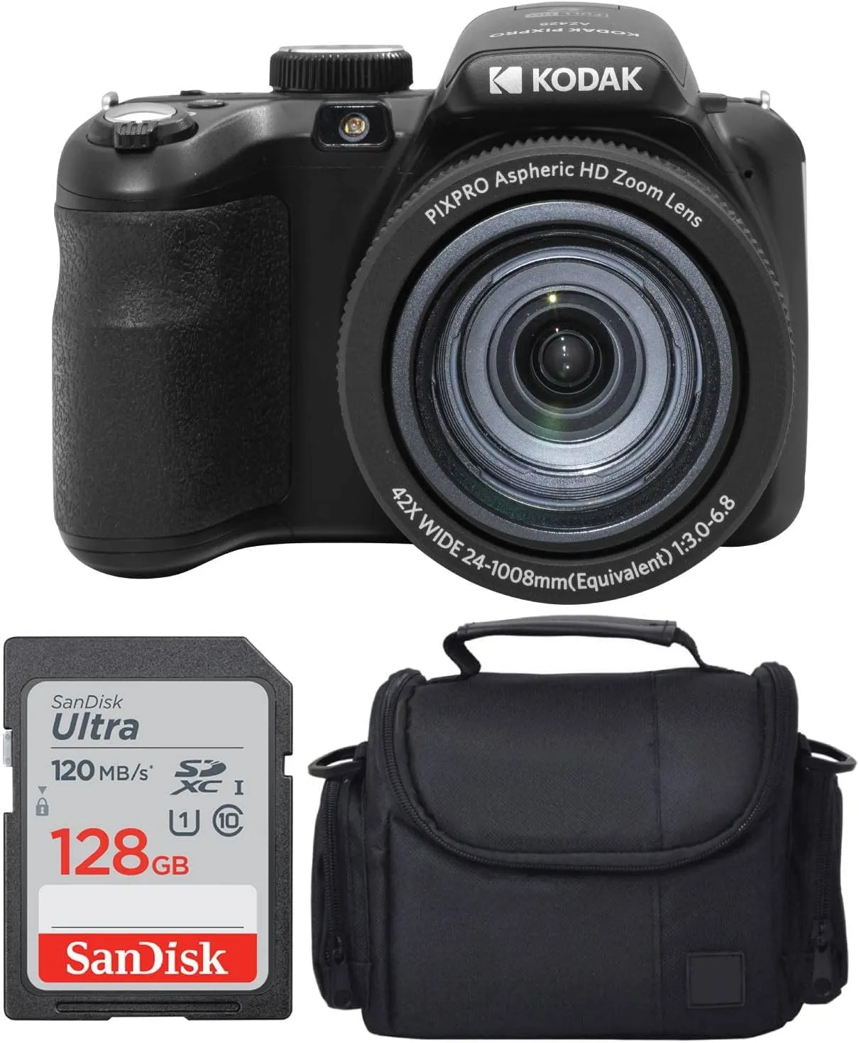Kodak PIXPRO AZ425 Digital Camera   Camera Case   128GB Memory Card (Black)