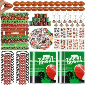 Kolewo4ever 294 Pieces Football Party Favors Football Themed Birthday Gift Goodie Bags Party Faovrs 24 Set Mini Foam Stress Balls,Slap Bracelet, Keychain, Charm Bracelets