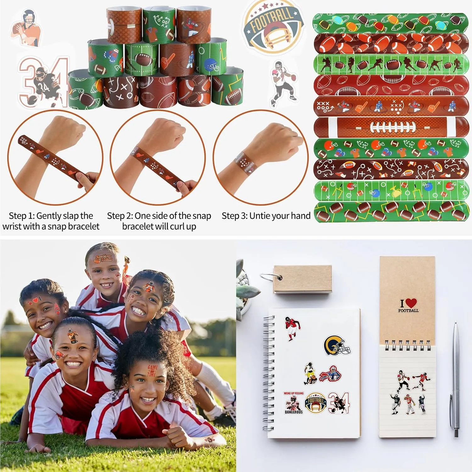 Kolewo4ever 294 Pieces Football Party Favors Football Themed Birthday Gift Goodie Bags Party Faovrs 24 Set Mini Foam Stress Balls,Slap Bracelet, Keychain, Charm Bracelets