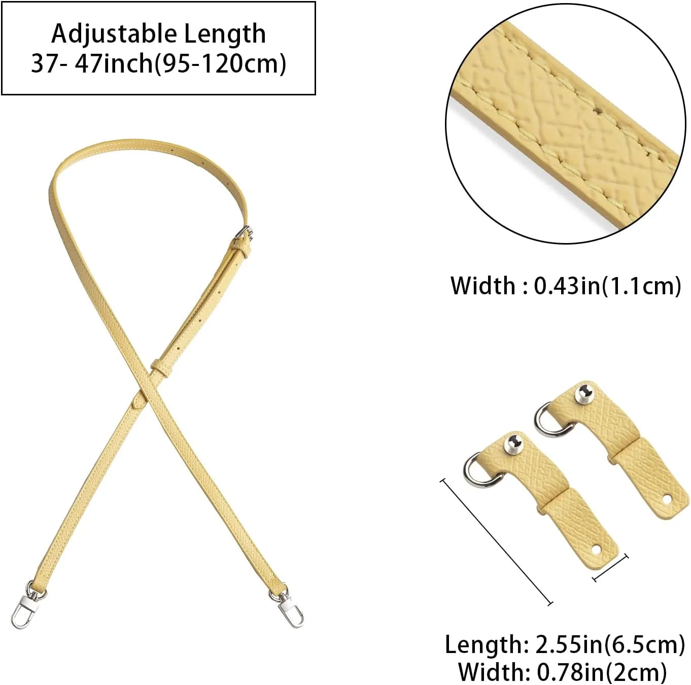 KOMHPS Purse Straps Replacement, Leather Handbag Crossbody Shoulder Strap Adjustable for Longchamp Bag Women(Wheat Yellow)