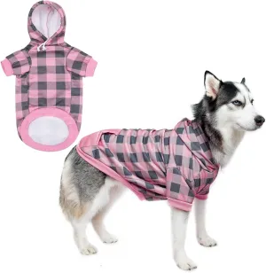 KOOLTAIL Plaid Dog Hoodie Pet Clothes Sweater with Hat and Pocket for Small Medium Large Size Dogs, Soft Winter Warm Dog Cold Weather Coat, Fleece Fall Dog Hooded Sweatshirt for Puppy Cats, Pink XL