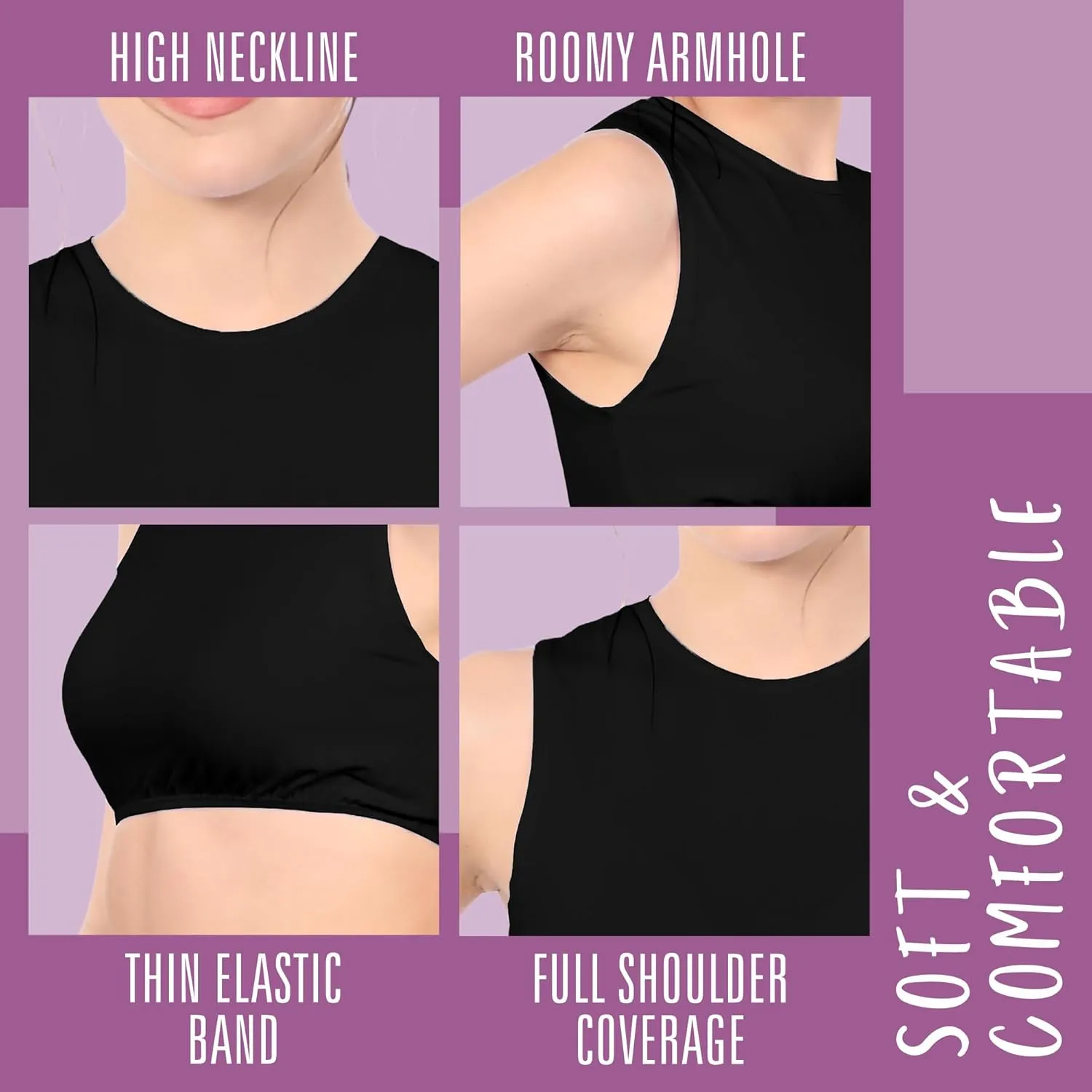 Kosher Casual Women's Modest High Neck Cropped Layering Shell - Cotton Spandex Full Shoulder Sleeveless Tank