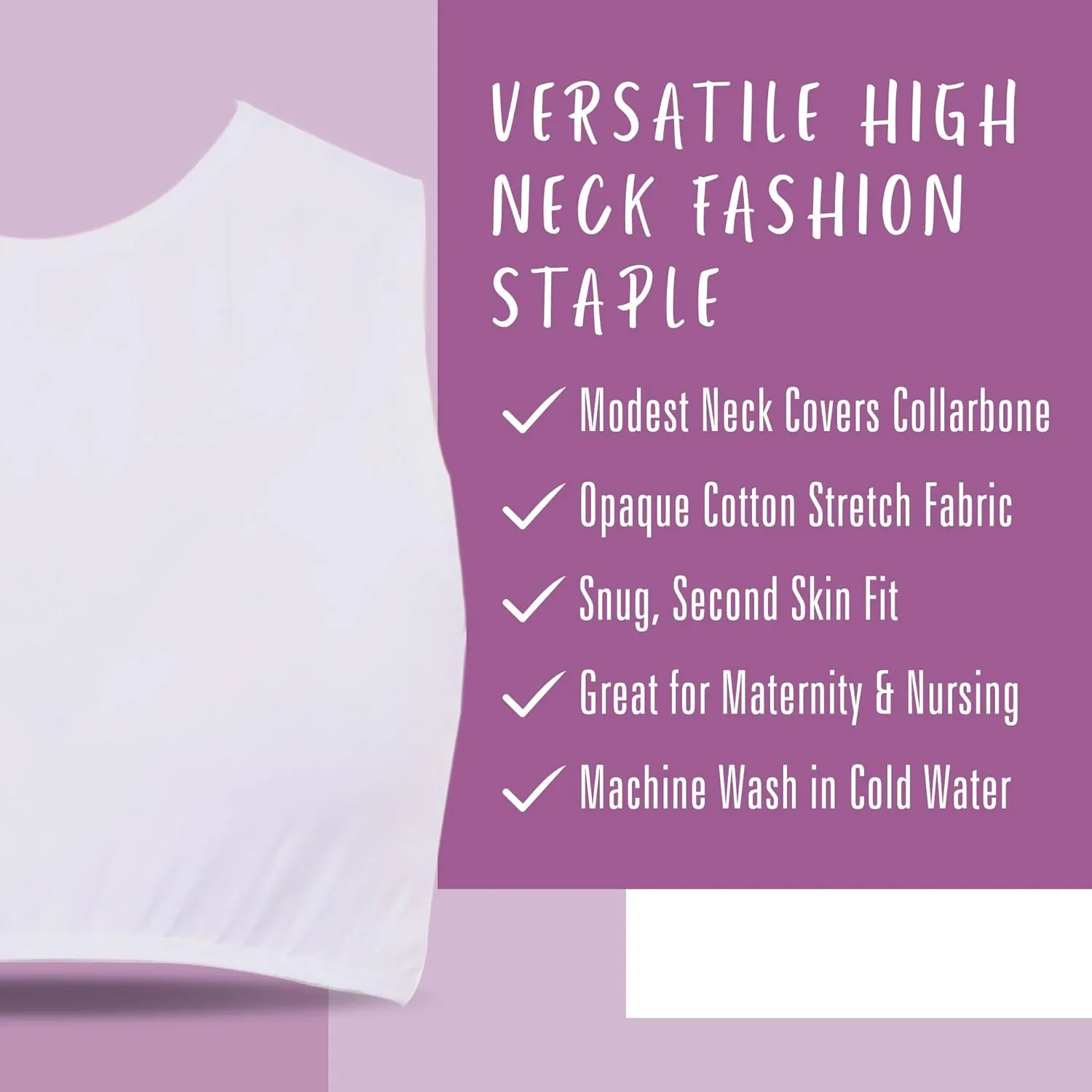 Kosher Casual Women's Modest High Neck Cropped Layering Shell - Cotton Spandex Full Shoulder Sleeveless Tank