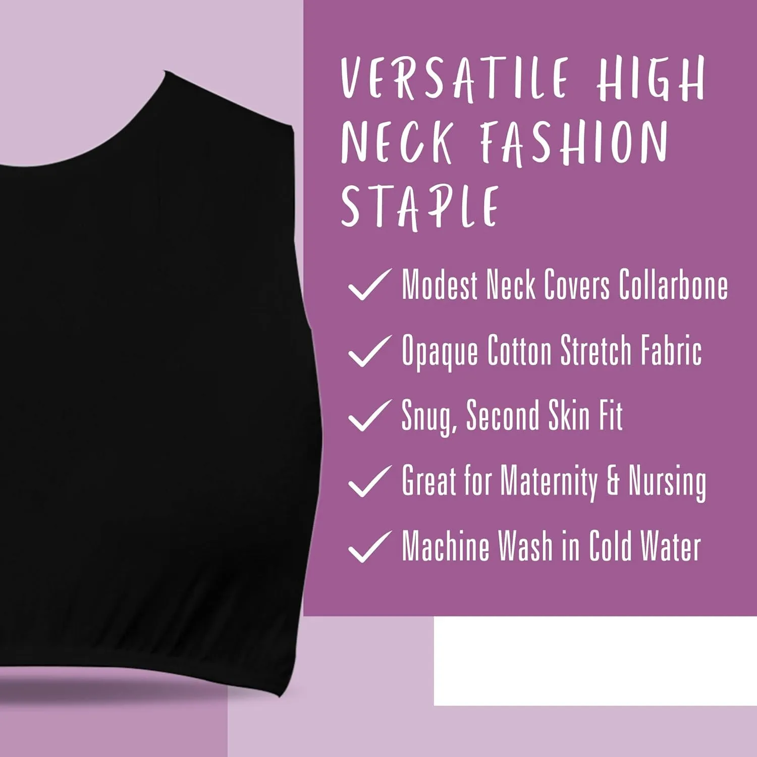 Kosher Casual Women's Modest High Neck Cropped Layering Shell - Cotton Spandex Full Shoulder Sleeveless Tank