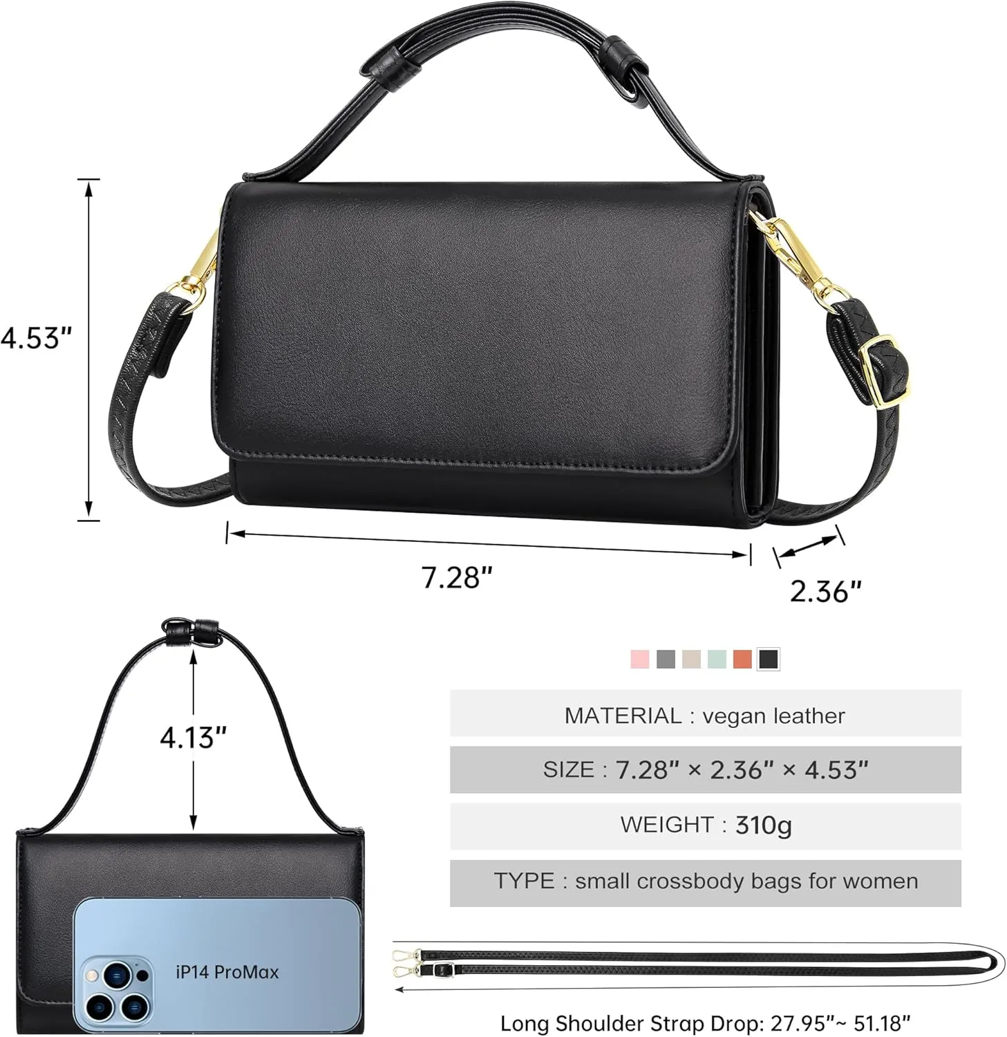 KUKOO Small Crossbody Bag for Women Cell Phone Wallet Purse Mini Shoulder Handbags with Card Slots