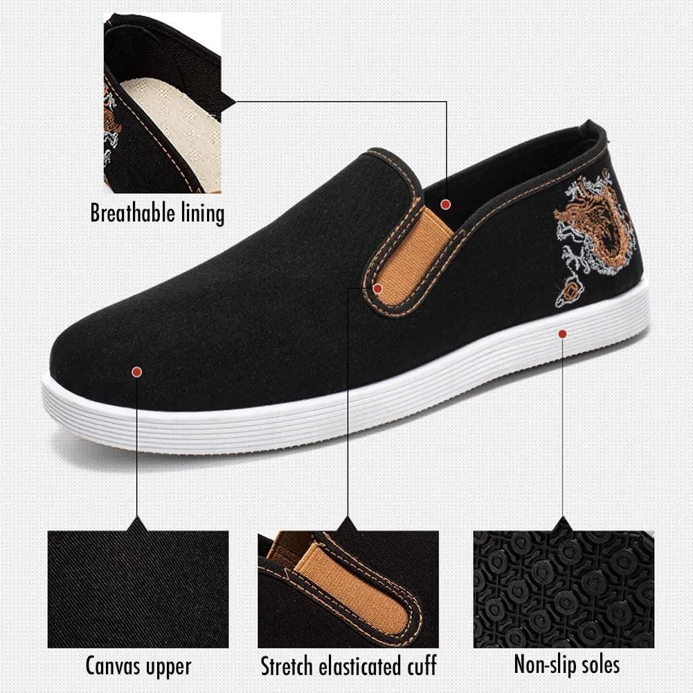 Kung Fu Slippers Tai Chi Shoes Embroidered Shoes Old Beijing Shoes Unisex Rubber Sole Martial Art Sports Shoes Chinese Traditional Slippers Men and Women